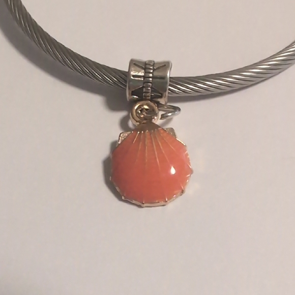 Gold With‎ Orange Seashell Dangle Charm for Pandora Style Bracelet - Picture 1 of 4